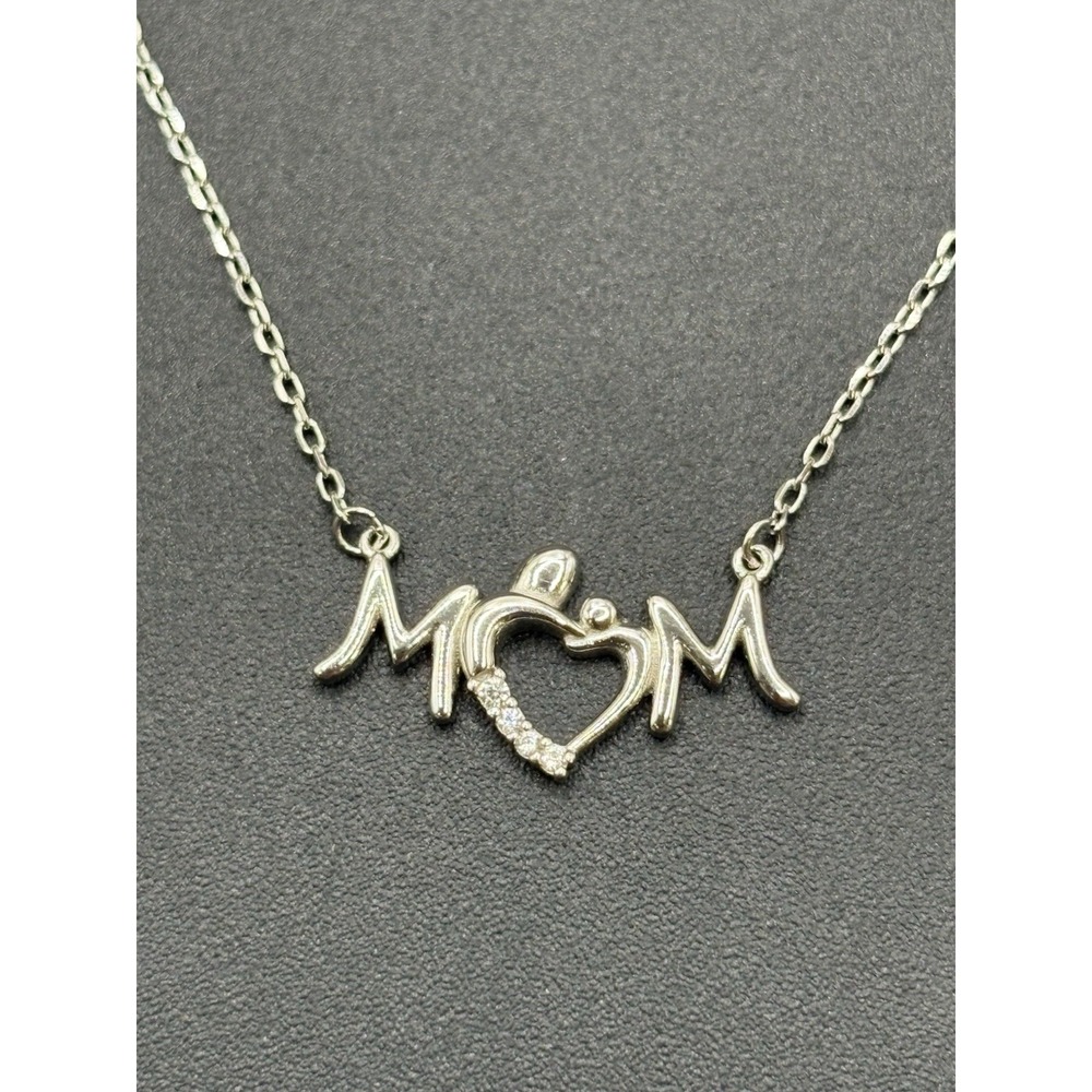 EUC Sterling Silver Cubic Zirconia 18" "Mom" Necklace 925 E12